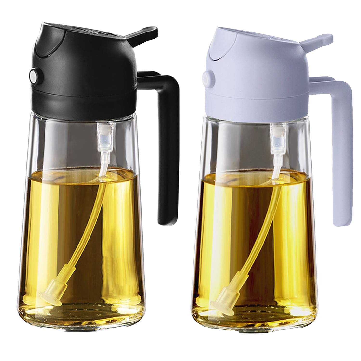 TrendPlain 16oz/470ml Glass Olive Oil Sprayer for Cooking - 2 in 1 Olive Oil Dispenser for Kitchen Gadgets, Air Fryer, Salad, and BBQ - Black